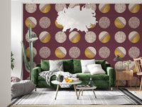 Burgundy Mustard Circles Wallpaper Mid Century Wallpaper⁠