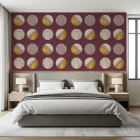 Burgundy Mustard Circles Wallpaper Mid Century Wallpaper⁠