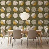 Olive Green Mustard Circles Wallpaper Mid Century Wallpaper⁠