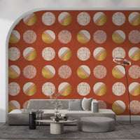 Rust Red Mustard Circles Wallpaper Mid Century Wallpaper⁠