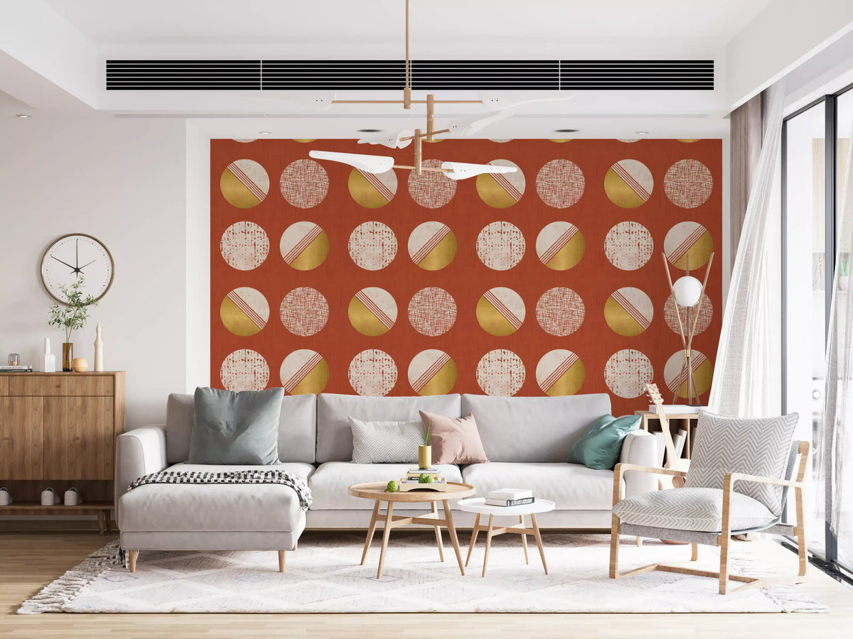 Rust Red Mustard Circles Wallpaper Mid Century Wallpaper⁠