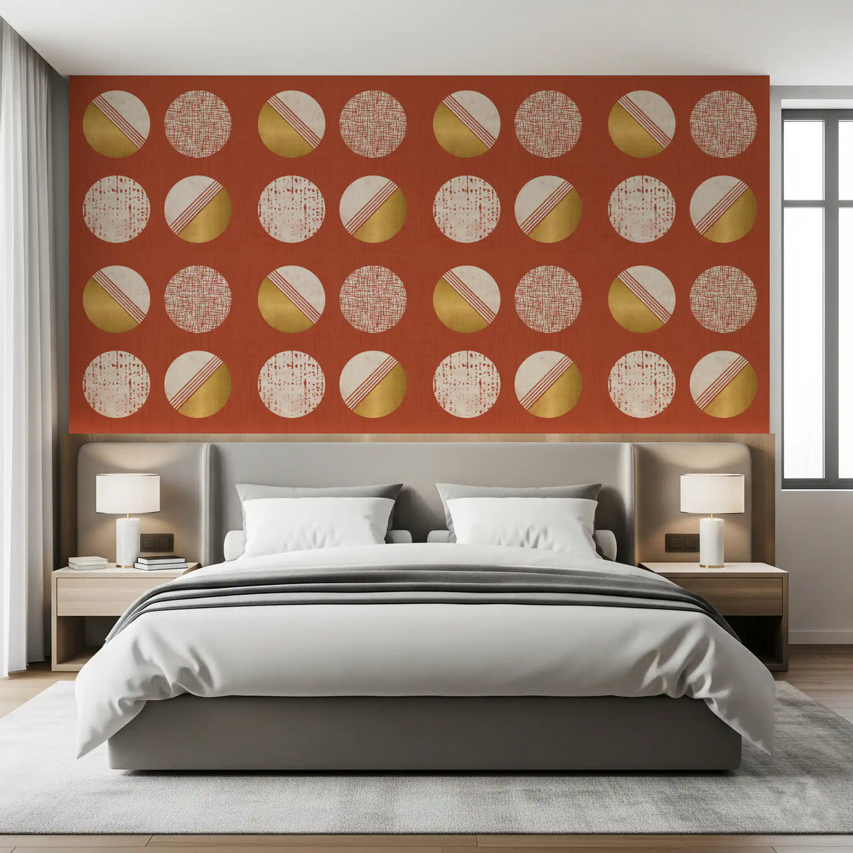 Rust Red Mustard Circles Wallpaper Mid Century Wallpaper⁠
