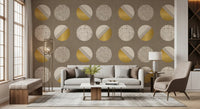 Warm Taupe Mustard Circles Wallpaper Mid Century Wallpaper⁠