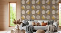 Warm Taupe Mustard Circles Wallpaper Mid Century Wallpaper⁠