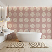 Blush Pink Cream Circles Wallpaper Mid Century Wallpaper⁠