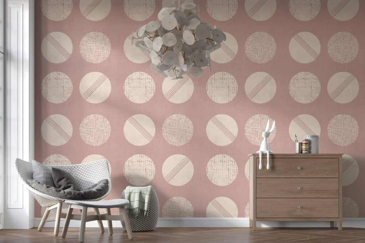Blush Pink Cream Circles Wallpaper Mid Century Wallpaper⁠