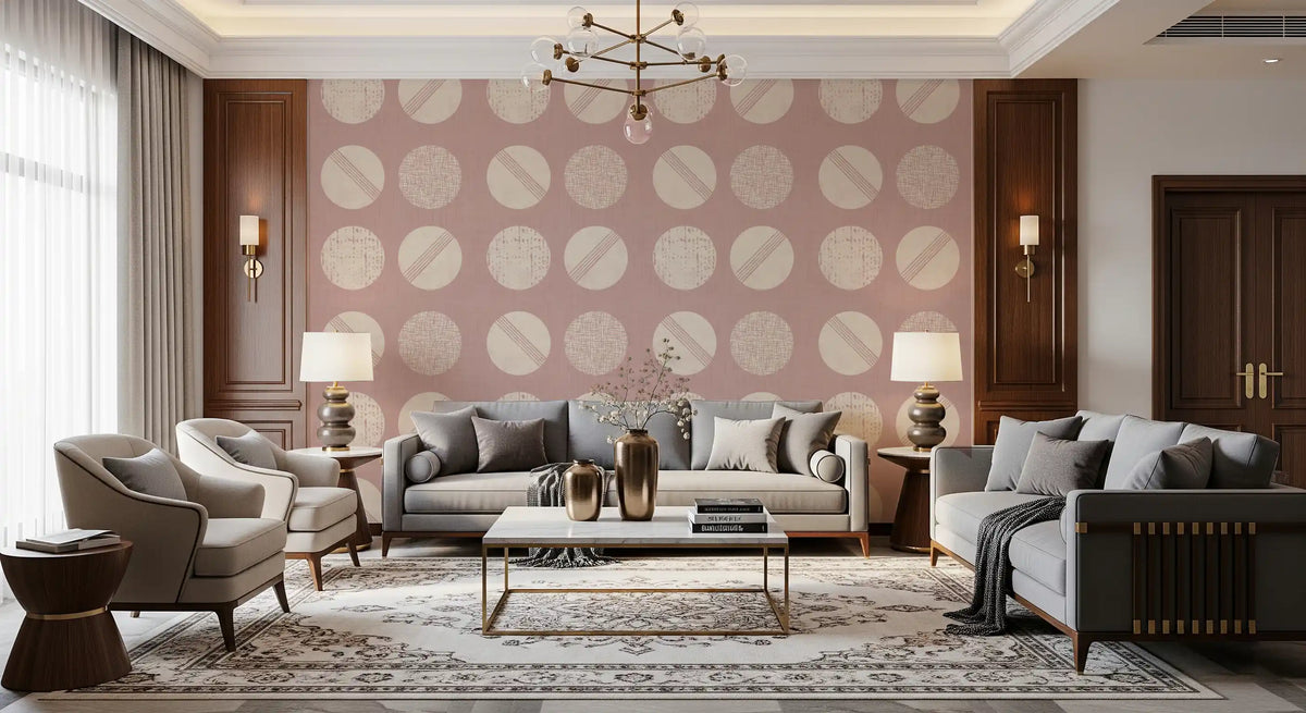 Blush Pink Cream Circles Wallpaper Mid Century Wallpaper⁠