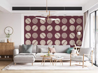Burgundy Cream Circles Wallpaper Mid Century Wallpaper⁠