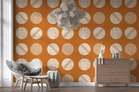 Burnt Orange Cream Circles Wallpaper Mid Century Wallpaper⁠