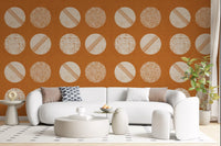 Burnt Orange Cream Circles Wallpaper Mid Century Wallpaper⁠