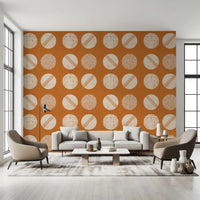 Burnt Orange Cream Circles Wallpaper Mid Century Wallpaper⁠