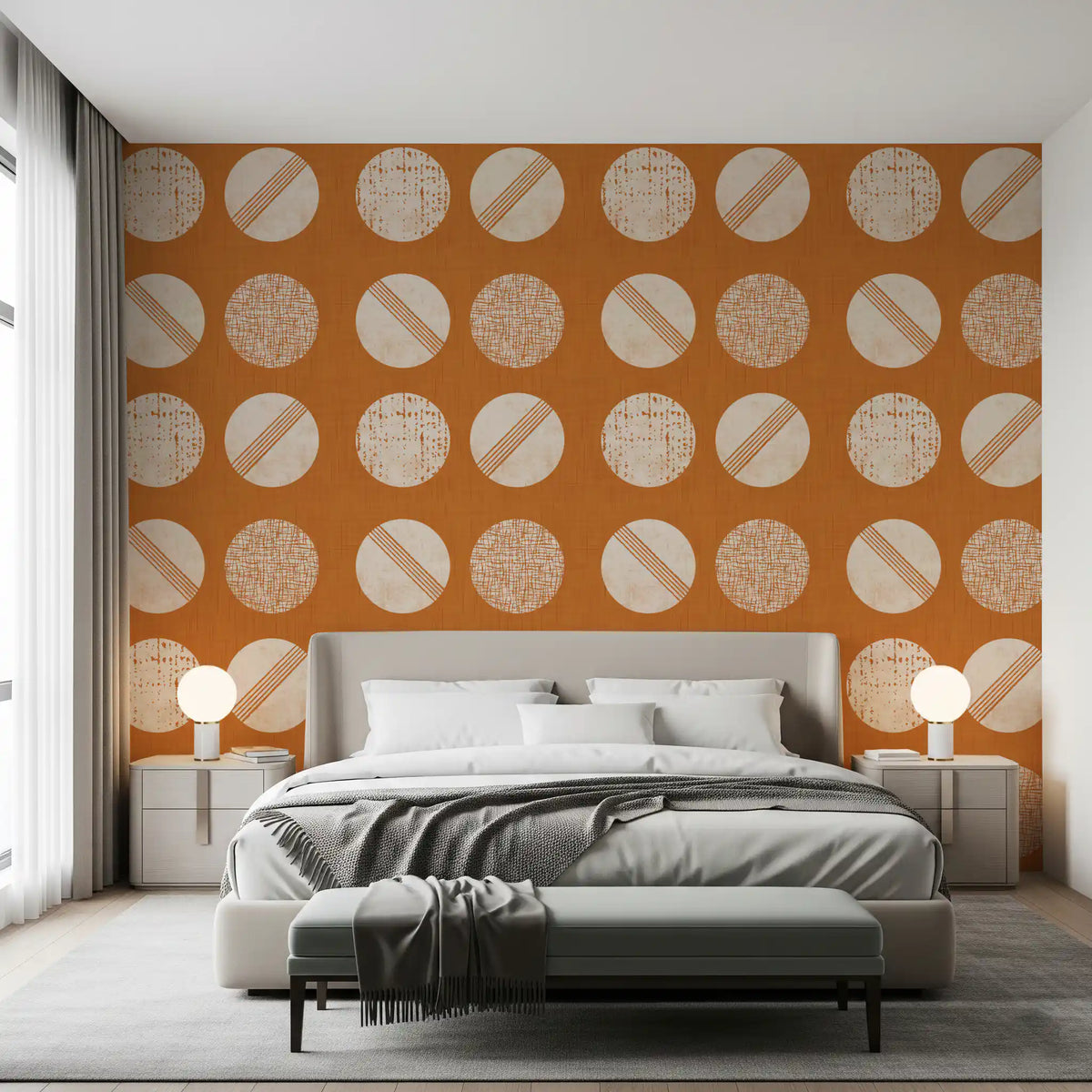 Burnt Orange Cream Circles Wallpaper Mid Century Wallpaper⁠