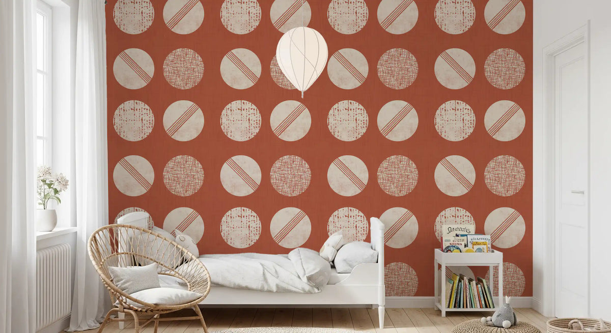 Rust Red Cream Circles Wallpaper Mid Century Wallpaper⁠