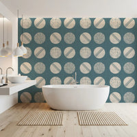 Dusty Teal Cream Circles Wallpaper Mid Century Wallpaper⁠