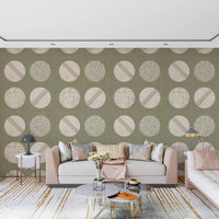 Sage Green Cream Circles Wallpaper Mid Century Wallpaper⁠