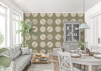 Sage Green Cream Circles Wallpaper Mid Century Wallpaper⁠