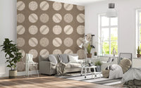 Warm Taupe Cream Circles Wallpaper Mid Century Wallpaper⁠