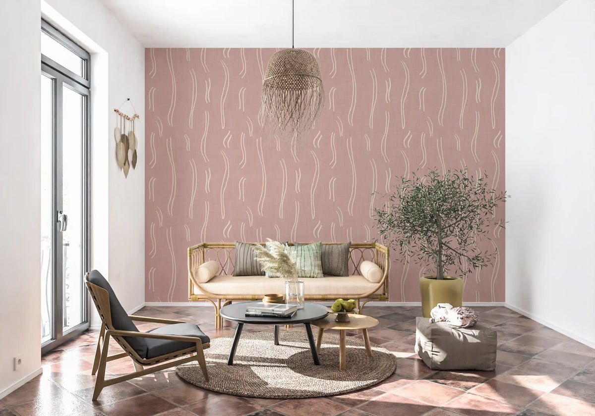 Blush Pink Wavy Stripe Wallpaper Mid Century Wallpaper⁠