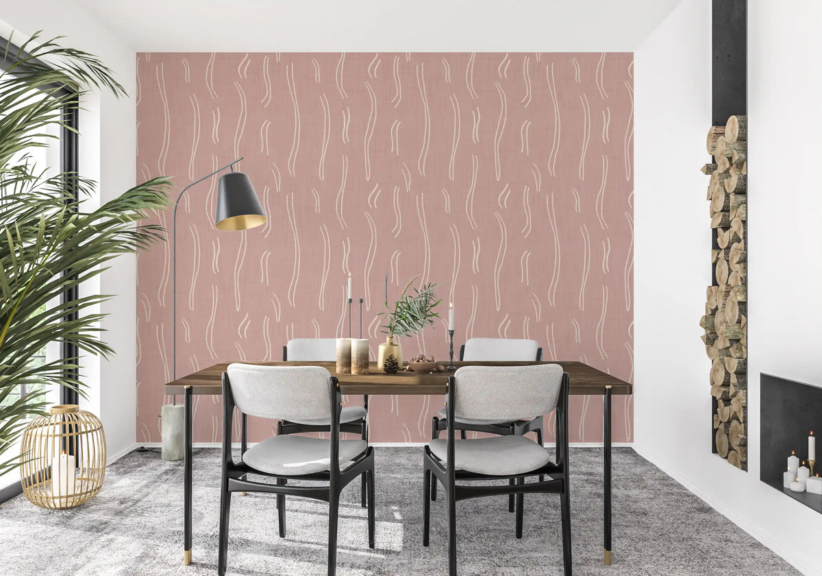 Blush Pink Wavy Stripe Wallpaper Mid Century Wallpaper⁠