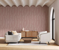 Blush Pink Wavy Stripe Wallpaper Mid Century Wallpaper⁠