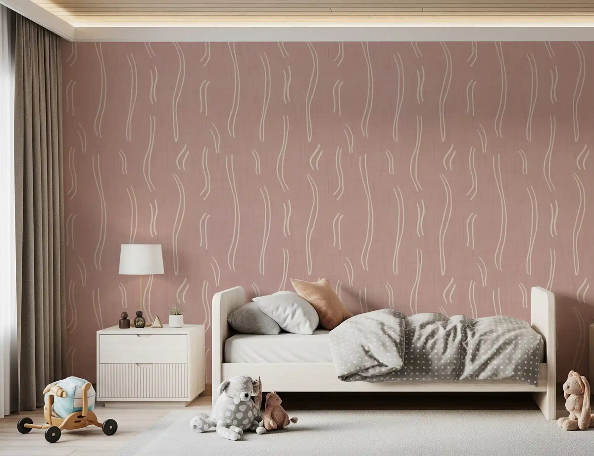 Blush Pink Wavy Stripe Wallpaper Mid Century Wallpaper⁠