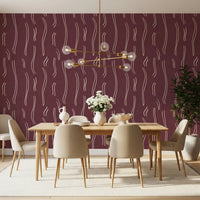 Burgundy Wavy Stripe Wallpaper Mid Century Wallpaper⁠