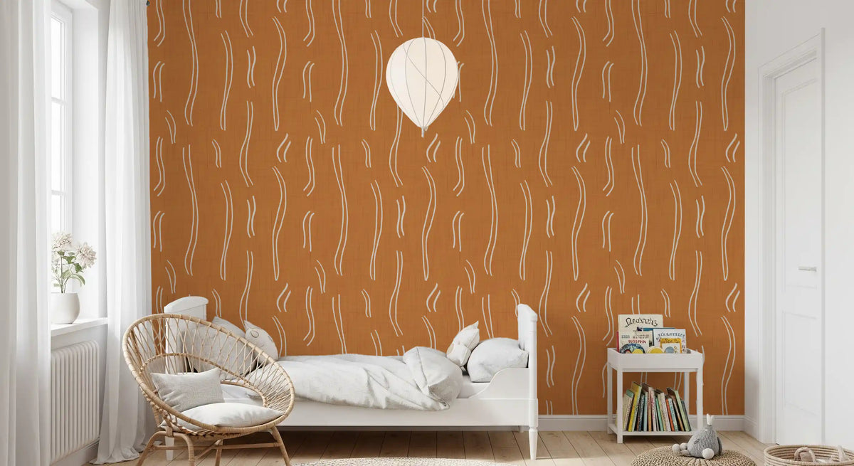 Burnt Orange Wavy Stripe Wallpaper Mid Century Wallpaper⁠