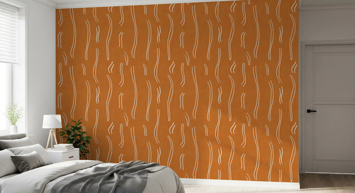 Burnt Orange Wavy Stripe Wallpaper Mid Century Wallpaper⁠