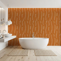 Burnt Orange Wavy Stripe Wallpaper Mid Century Wallpaper⁠
