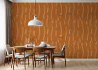 Burnt Orange Wavy Stripe Wallpaper Mid Century Wallpaper⁠