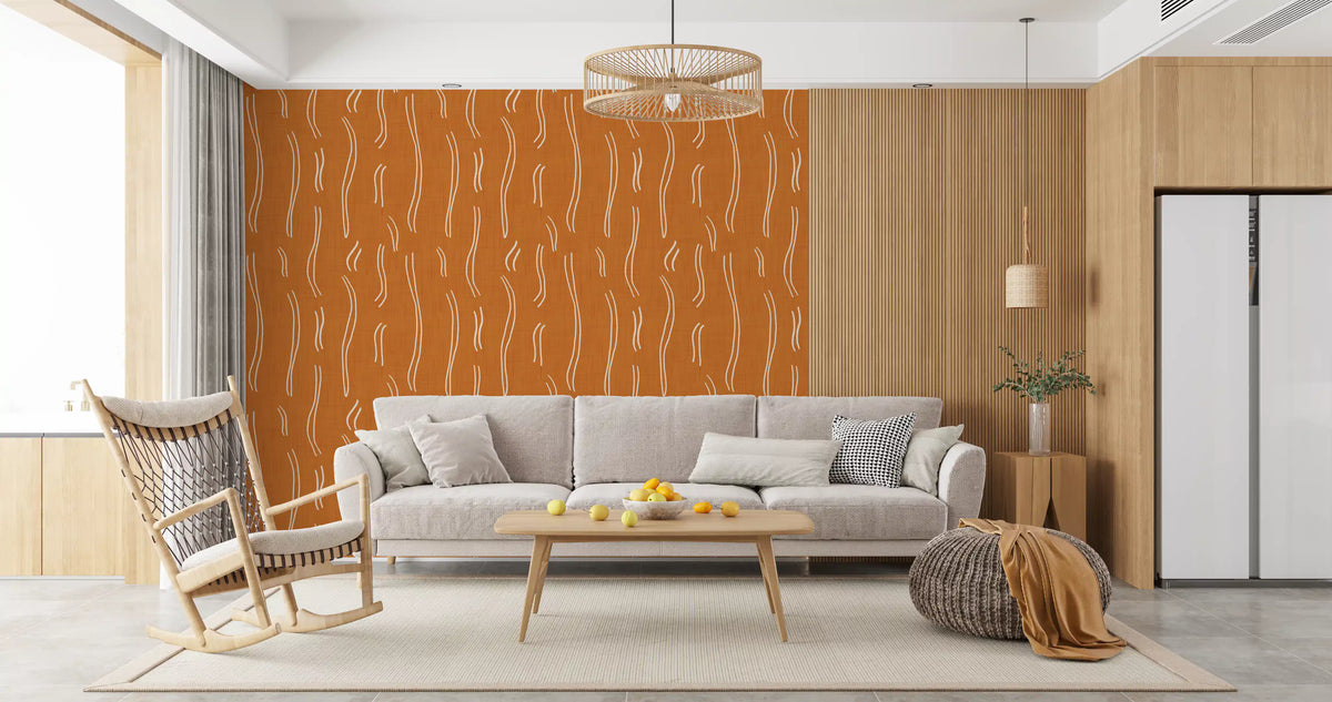 Burnt Orange Wavy Stripe Wallpaper Mid Century Wallpaper⁠