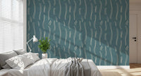 Dusty Teal Wavy Stripe Wallpaper Mid Century Wallpaper⁠
