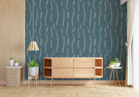 Dusty Teal Wavy Stripe Wallpaper Mid Century Wallpaper⁠