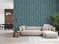 Dusty Teal Wavy Stripe Wallpaper Mid Century Wallpaper⁠