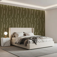 Olive Green Wavy Stripe Wallpaper Mid Century Wallpaper⁠