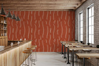 Rust Red Wavy Stripe Wallpaper Mid Century Wallpaper⁠