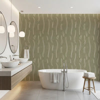 Sage Green Wavy Stripe Wallpaper Mid Century Wallpaper⁠