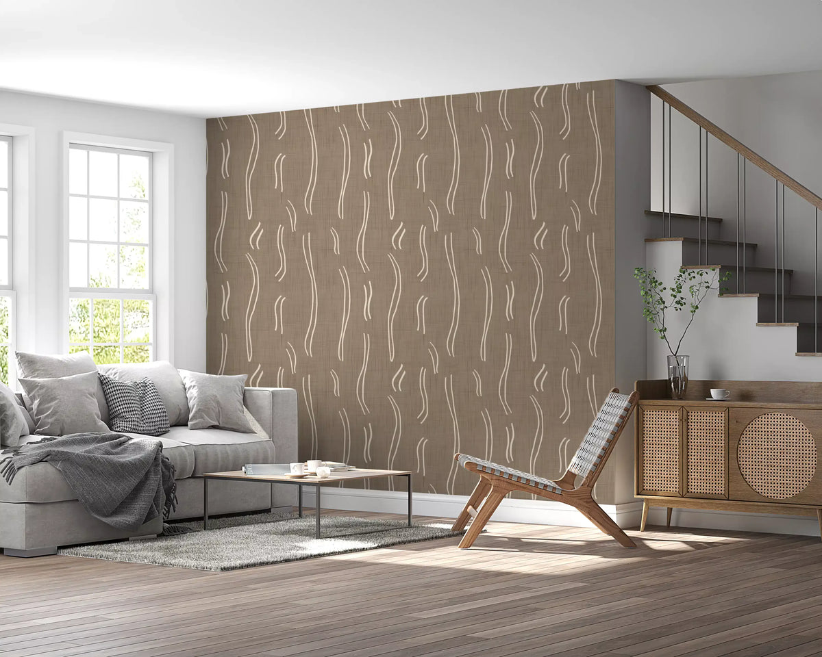Warm Taupe Wavy Stripe Wallpaper Mid Century Wallpaper⁠