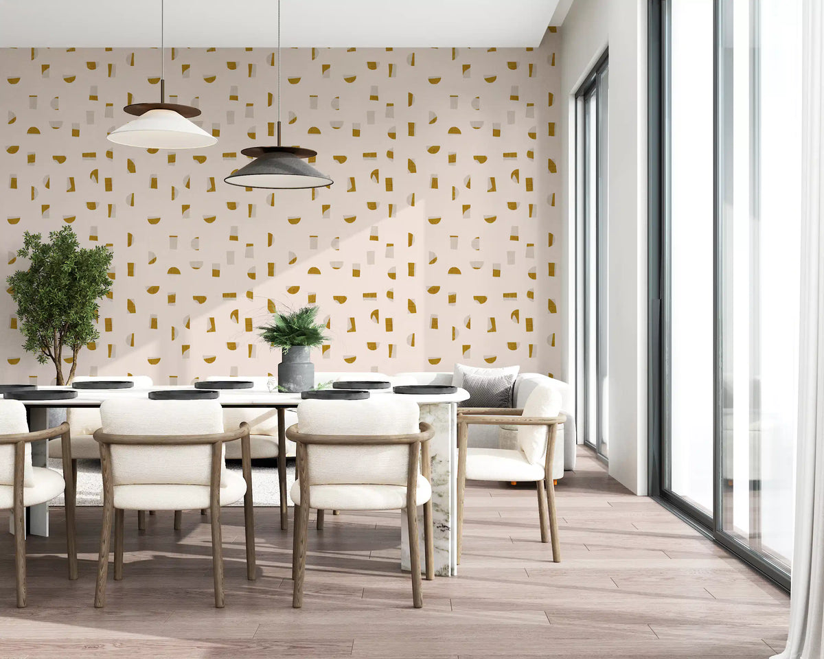 Cream Mustard Abstract Shapes Wallpaper Mid Century Wallpaper⁠