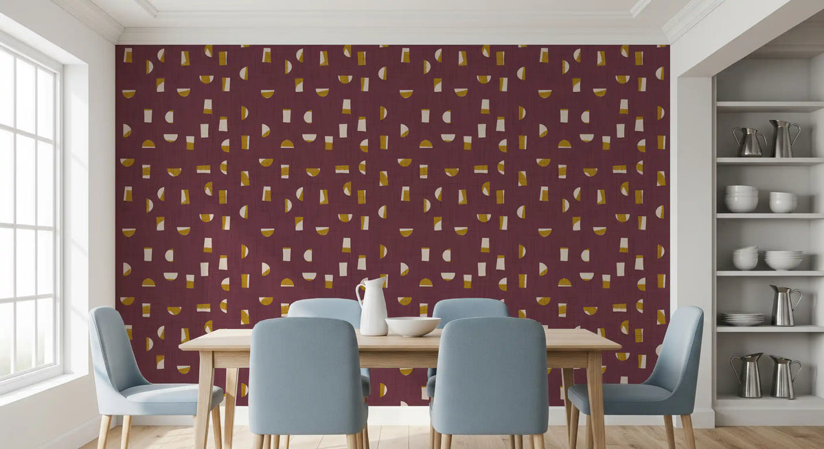 Burgundy Abstract Shapes Wallpaper Mid Century Wallpaper⁠