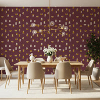 Burgundy Abstract Shapes Wallpaper Mid Century Wallpaper⁠
