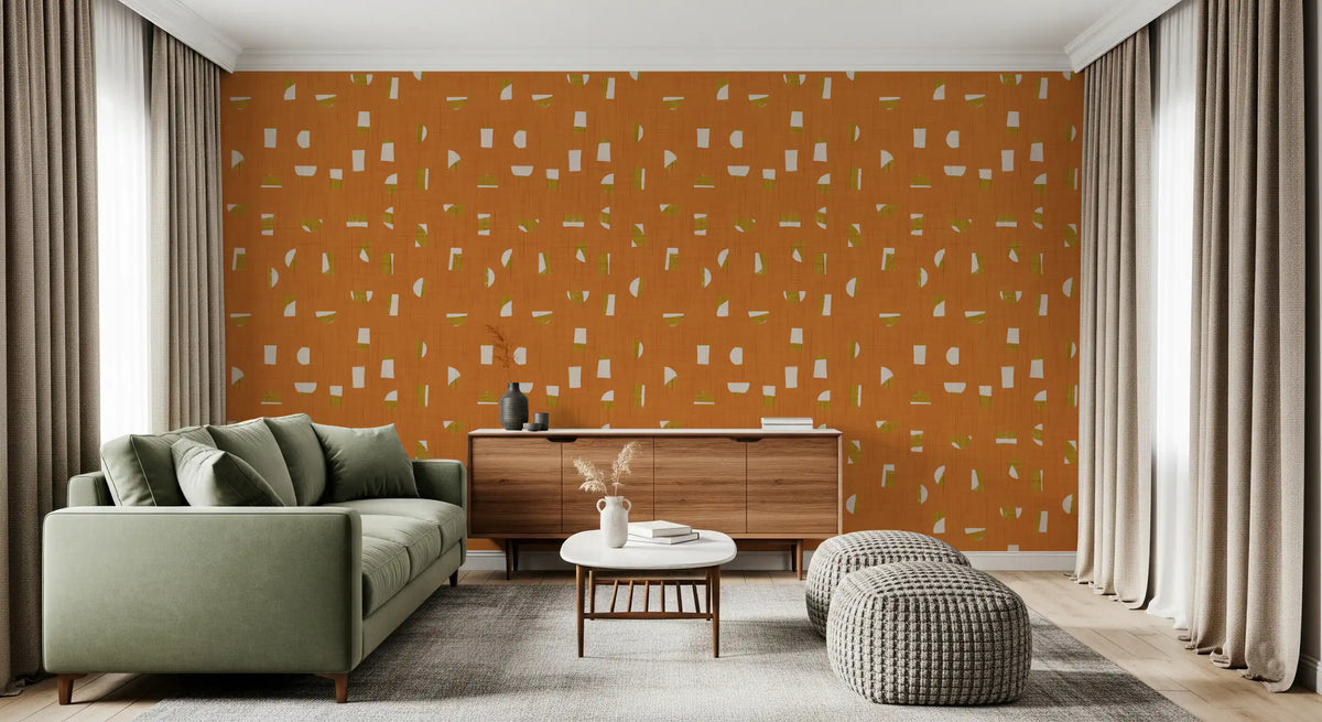 Burnt Orange Abstract Shapes Wallpaper Mid Century Wallpaper⁠