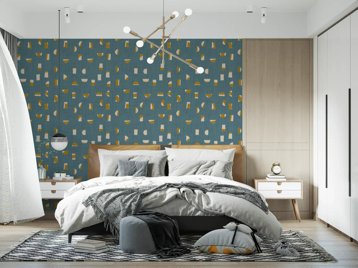 Dusty Teal Abstract Shapes Wallpaper Mid Century Wallpaper⁠