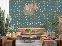 Dusty Teal Abstract Shapes Wallpaper Mid Century Wallpaper⁠