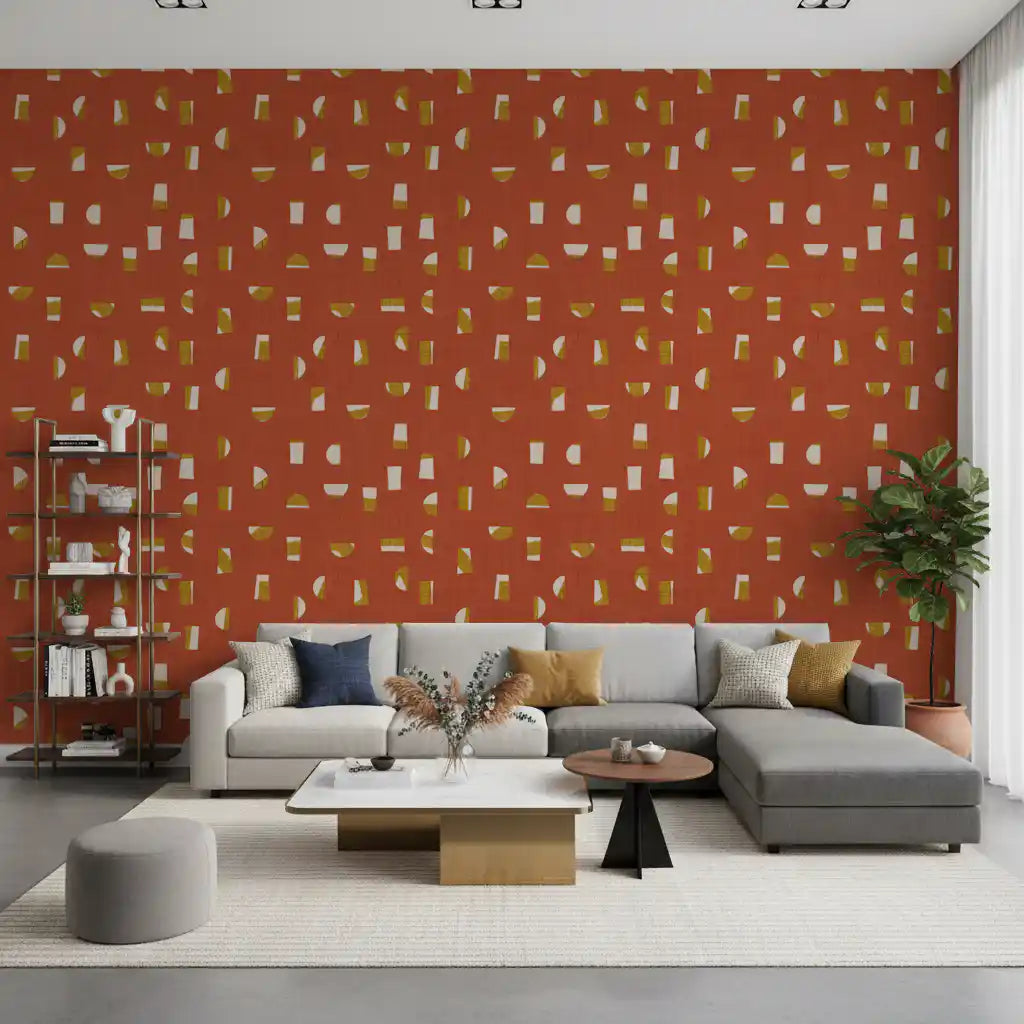 Rust Red Abstract Shapes Wallpaper Mid Century Wallpaper⁠