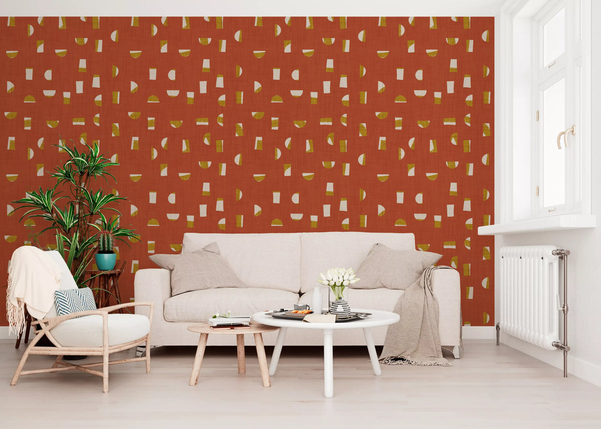 Rust Red Abstract Shapes Wallpaper Mid Century Wallpaper⁠