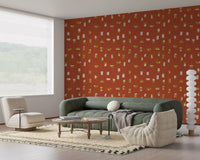 Rust Red Abstract Shapes Wallpaper Mid Century Wallpaper⁠
