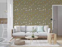 Sage Green Abstract Shapes Wallpaper Mid Century Wallpaper⁠