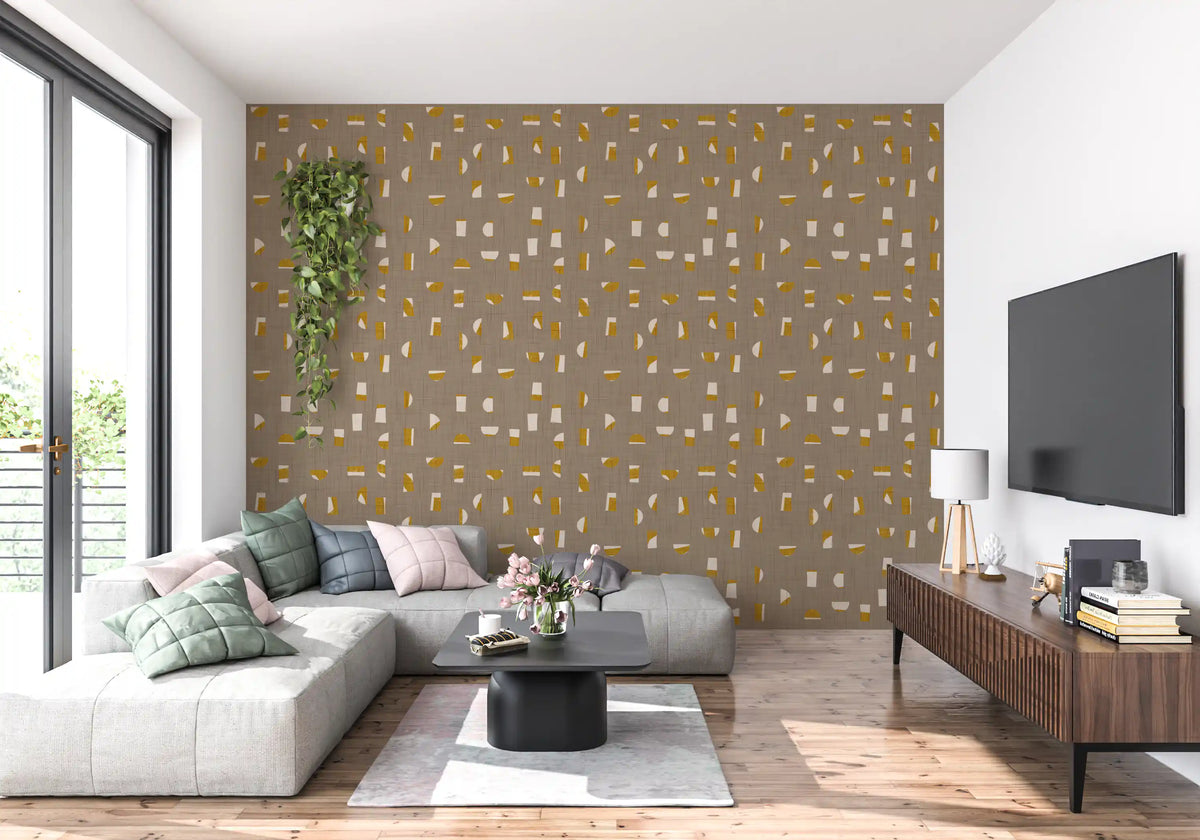Warm Taupe Abstract Shapes Wallpaper Mid Century Wallpaper⁠