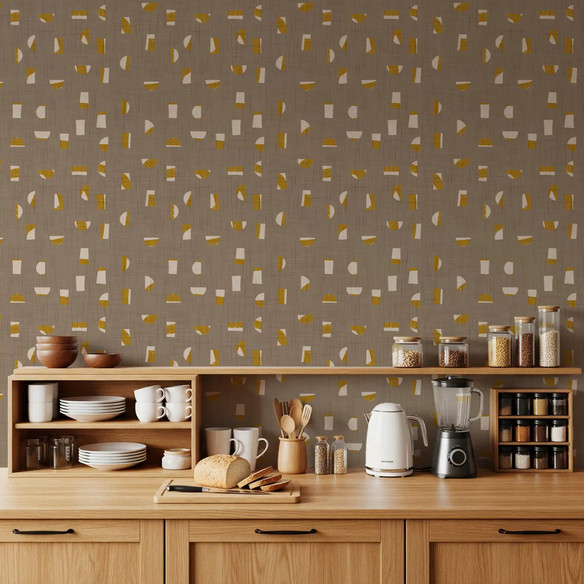 Warm Taupe Abstract Shapes Wallpaper Mid Century Wallpaper⁠